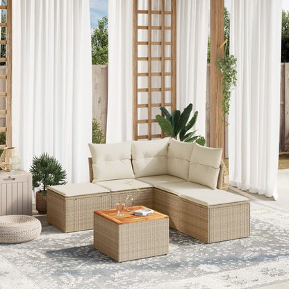 6-tlg. Garten-Sofagarnitur mit Kissen Beige Poly Rattan