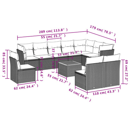 11-tlg. Garten-Sofagarnitur mit Kissen Grau Poly Rattan