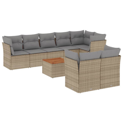 9-tlg. Garten-Sofagarnitur mit Kissen Beige Poly Rattan