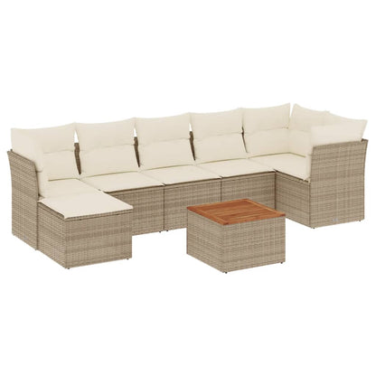 8-tlg. Garten-Sofagarnitur mit Kissen Beige Poly Rattan