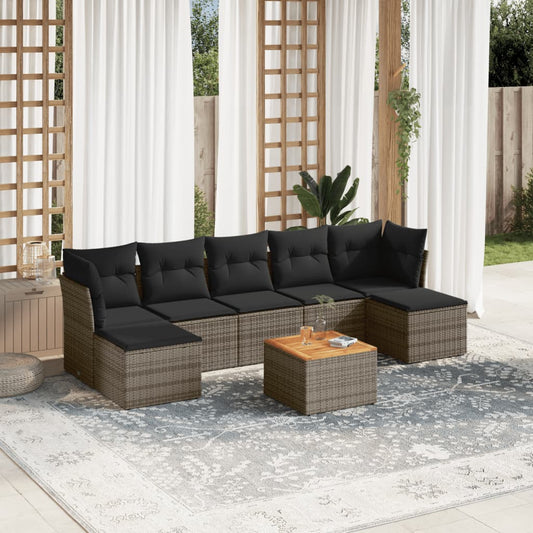 8-tlg. Garten-Sofagarnitur mit Kissen Grau Poly Rattan