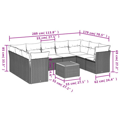 10-tlg. Garten-Sofagarnitur mit Kissen Beige Poly Rattan