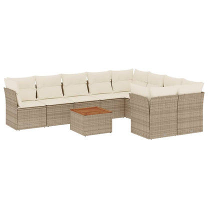 10-tlg. Garten-Sofagarnitur mit Kissen Beige Poly Rattan