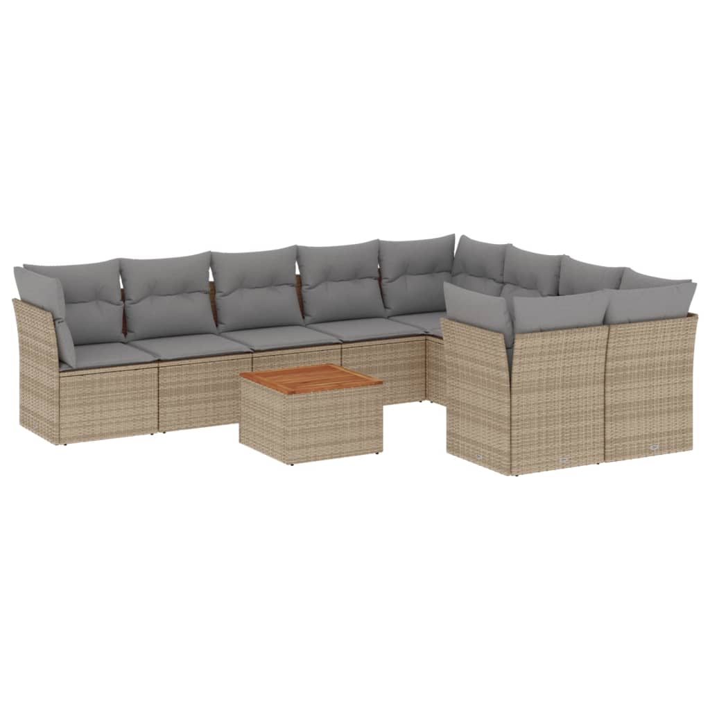 10-tlg. Garten-Sofagarnitur mit Kissen Beige Poly Rattan