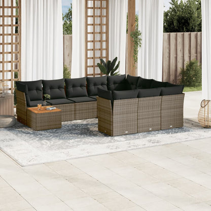 11-tlg. Garten-Sofagarnitur mit Kissen Grau Poly Rattan