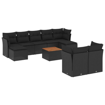 10-tlg. Garten-Sofagarnitur mit Kissen Schwarz Poly Rattan