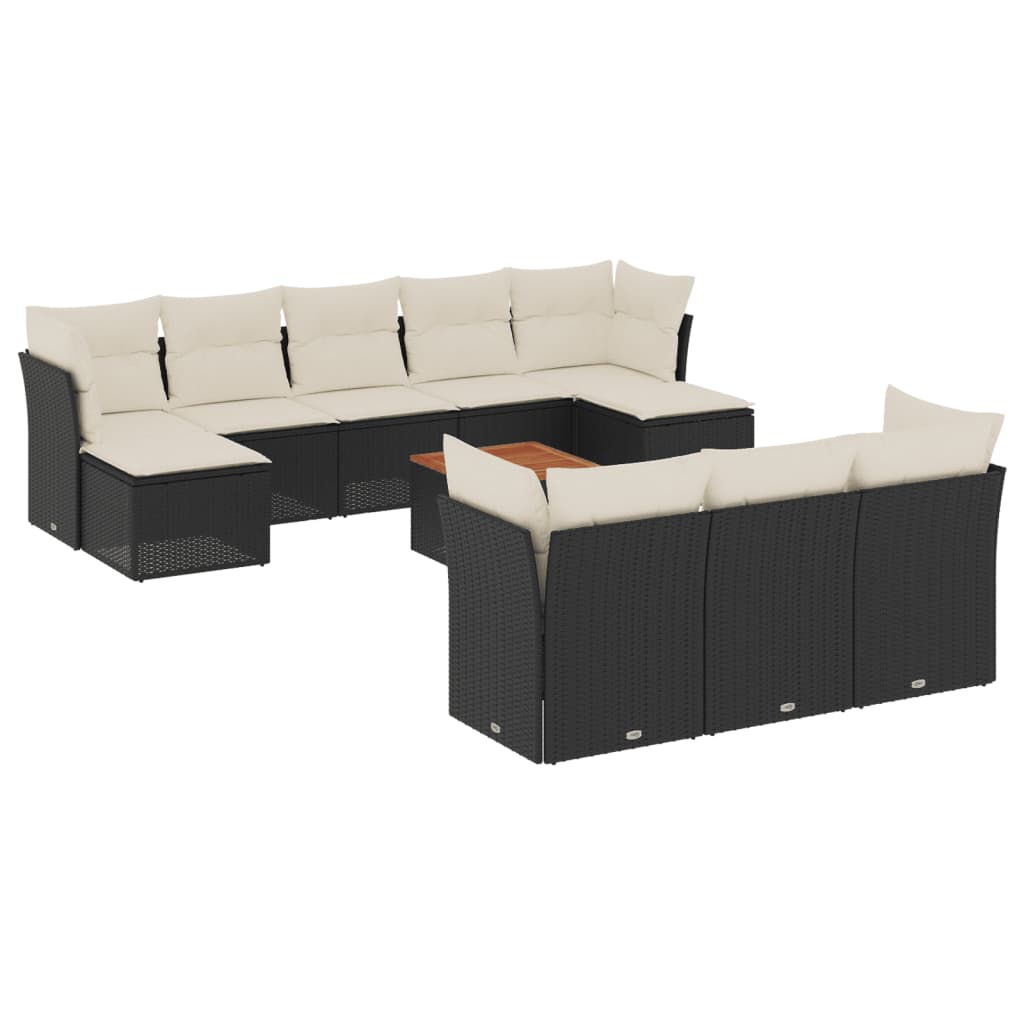 11-tlg. Garten-Sofagarnitur mit Kissen Schwarz Poly Rattan