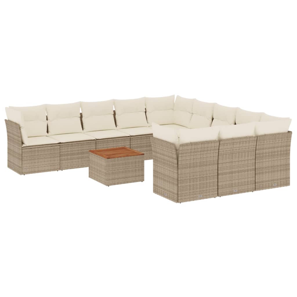 12-tlg. Garten-Sofagarnitur mit Kissen Beige Poly Rattan