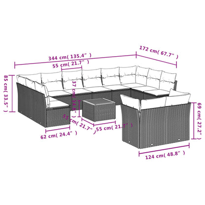 13-tlg. Garten-Sofagarnitur mit Kissen Beige Poly Rattan