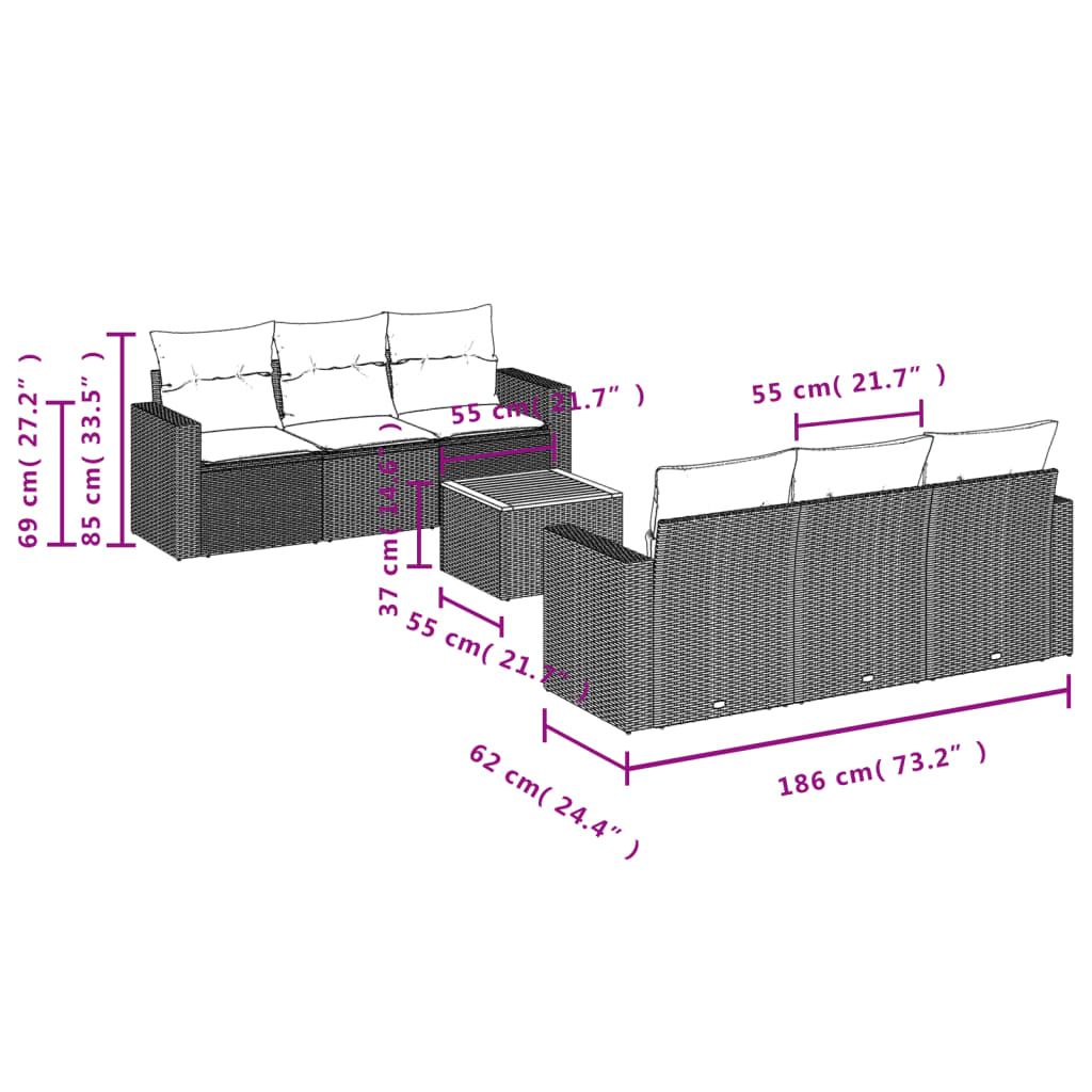 7-tlg. Garten-Sofagarnitur mit Kissen Beige Poly Rattan