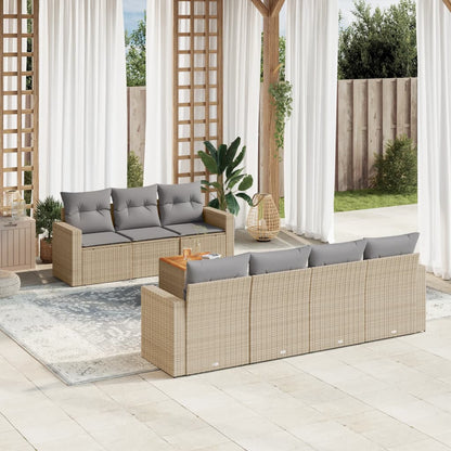 8-tlg. Garten-Sofagarnitur mit Kissen Beige Poly Rattan