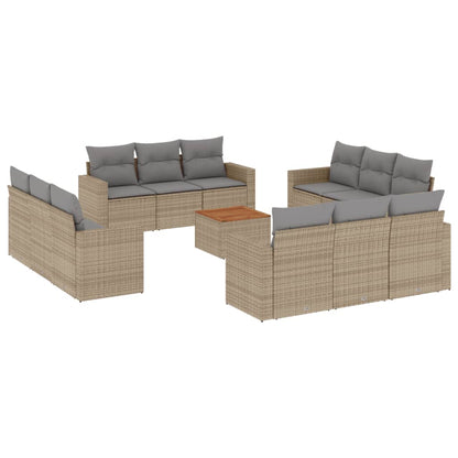 13-tlg. Garten-Sofagarnitur mit Kissen Beige Poly Rattan