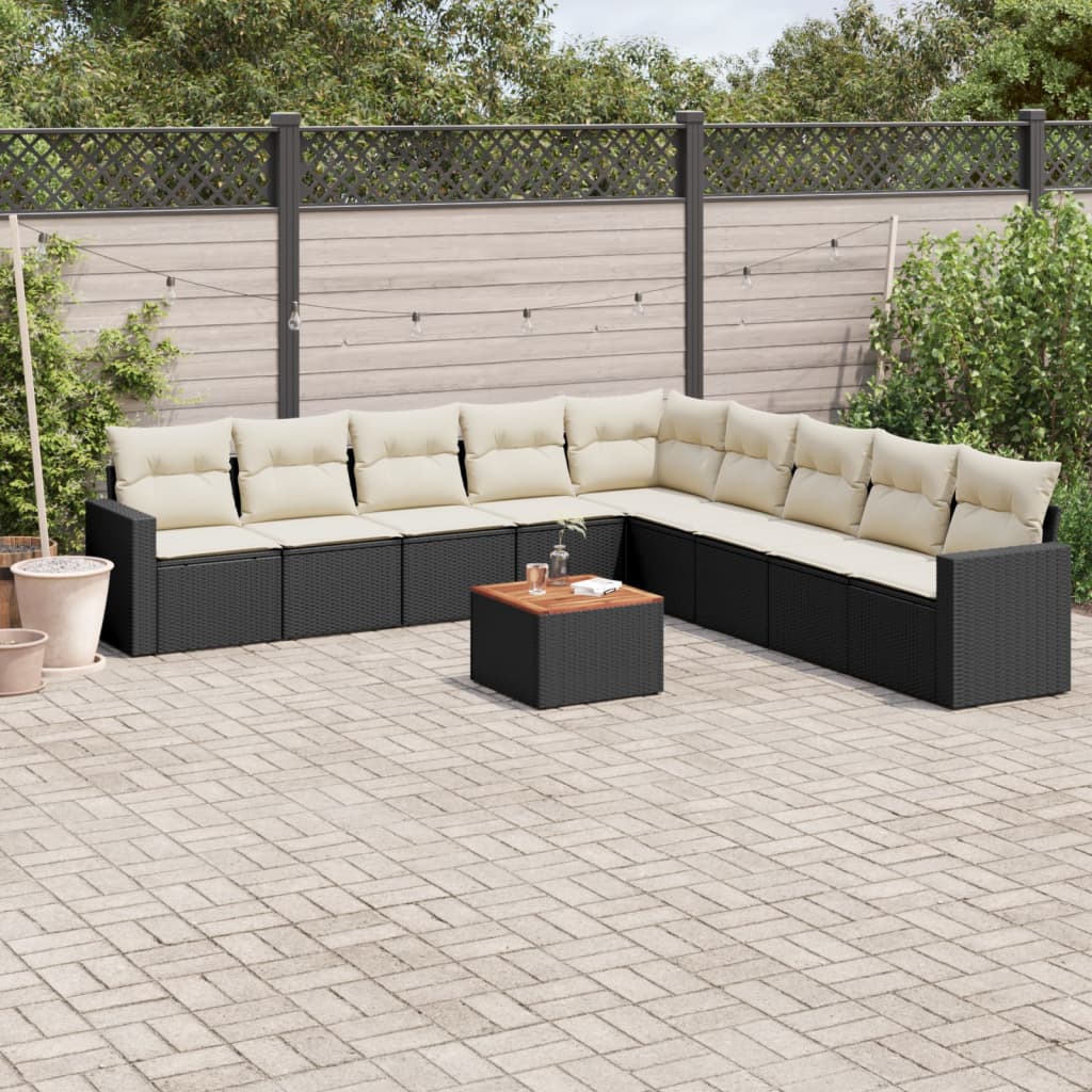 10-tlg. Garten-Sofagarnitur mit Kissen Schwarz Poly Rattan