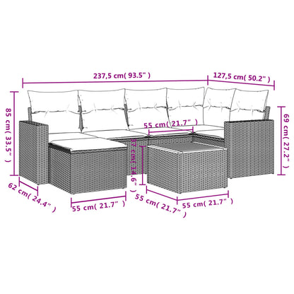 7-tlg. Garten-Sofagarnitur mit Kissen Beige Poly Rattan