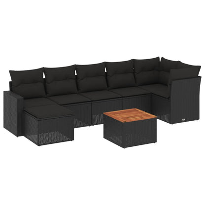 8-tlg. Garten-Sofagarnitur mit Kissen Schwarz Poly Rattan