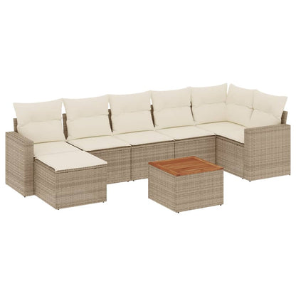 8-tlg. Garten-Sofagarnitur mit Kissen Beige Poly Rattan