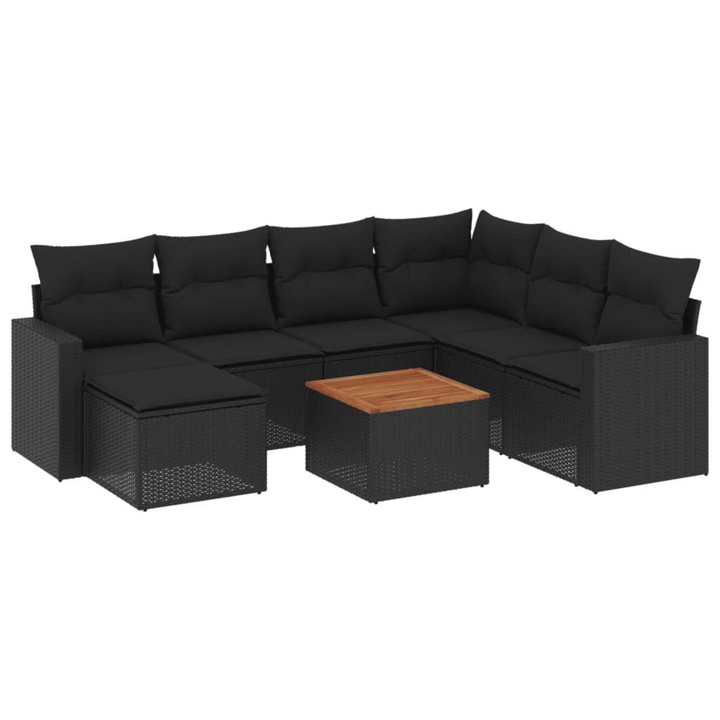 8-tlg. Garten-Sofagarnitur mit Kissen Schwarz Poly Rattan