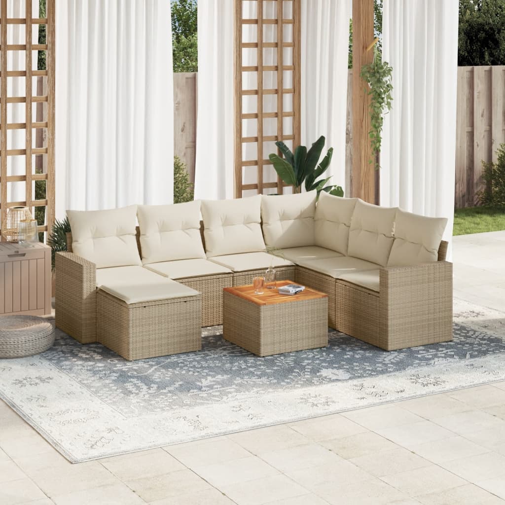 8-tlg. Garten-Sofagarnitur mit Kissen Beige Poly Rattan