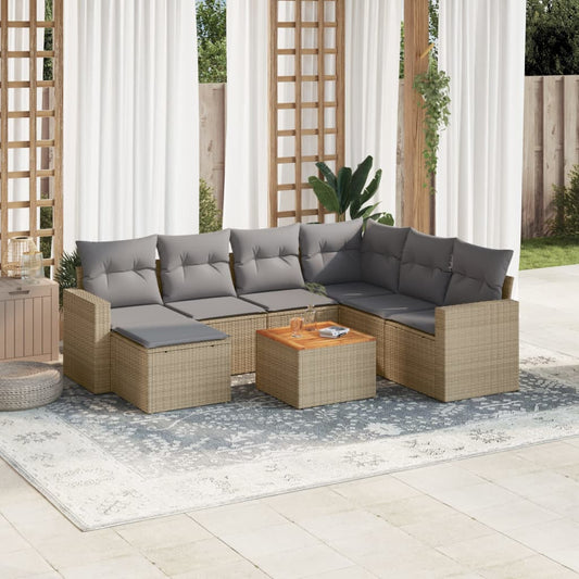 8-tlg. Garten-Sofagarnitur mit Kissen Beige Poly Rattan