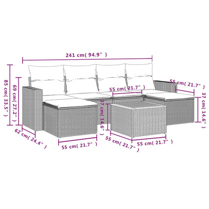 7-tlg. Garten-Sofagarnitur mit Kissen Schwarz Poly Rattan