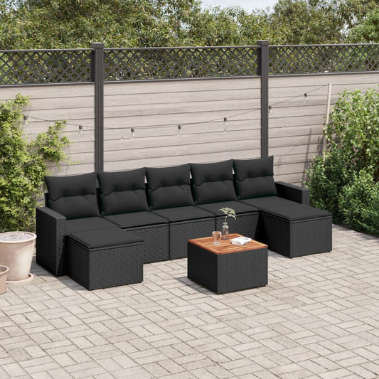 8-tlg. Garten-Sofagarnitur mit Kissen Schwarz Poly Rattan