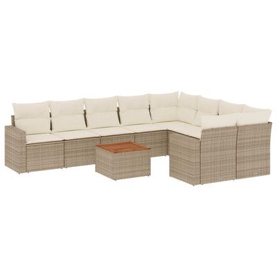 10-tlg. Garten-Sofagarnitur mit Kissen Beige Poly Rattan