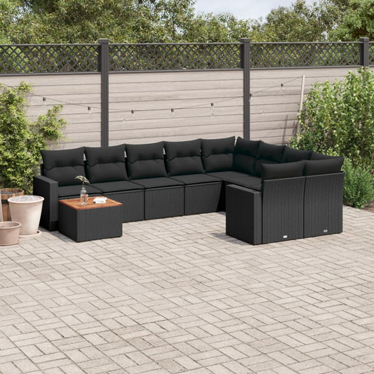 10-tlg. Garten-Sofagarnitur mit Kissen Schwarz Poly Rattan