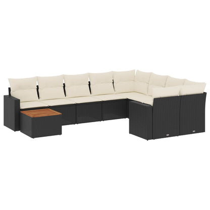 10-tlg. Garten-Sofagarnitur mit Kissen Schwarz Poly Rattan