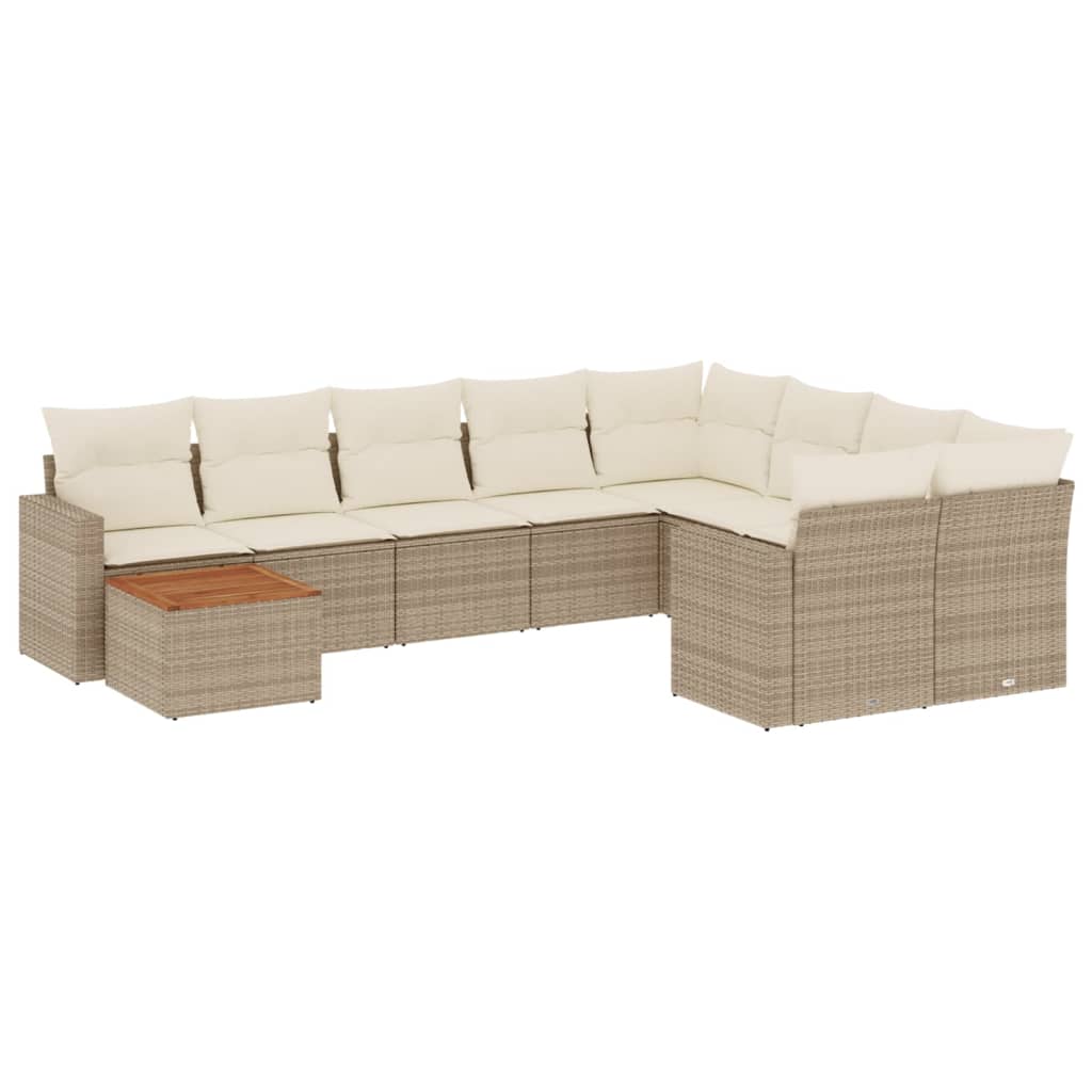 10-tlg. Garten-Sofagarnitur mit Kissen Beige Poly Rattan