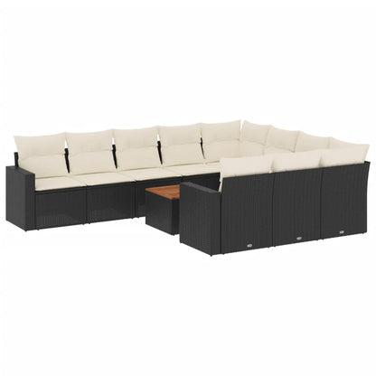 11-tlg. Garten-Sofagarnitur mit Kissen Schwarz Poly Rattan