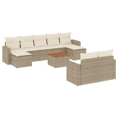 10-tlg. Garten-Sofagarnitur mit Kissen Beige Poly Rattan