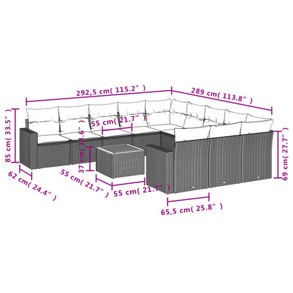 12-tlg. Garten-Sofagarnitur mit Kissen Schwarz Poly Rattan