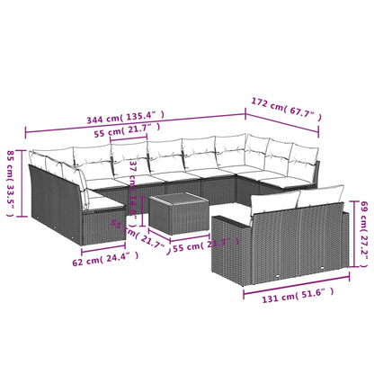 13-tlg. Garten-Sofagarnitur mit Kissen Beige Poly Rattan