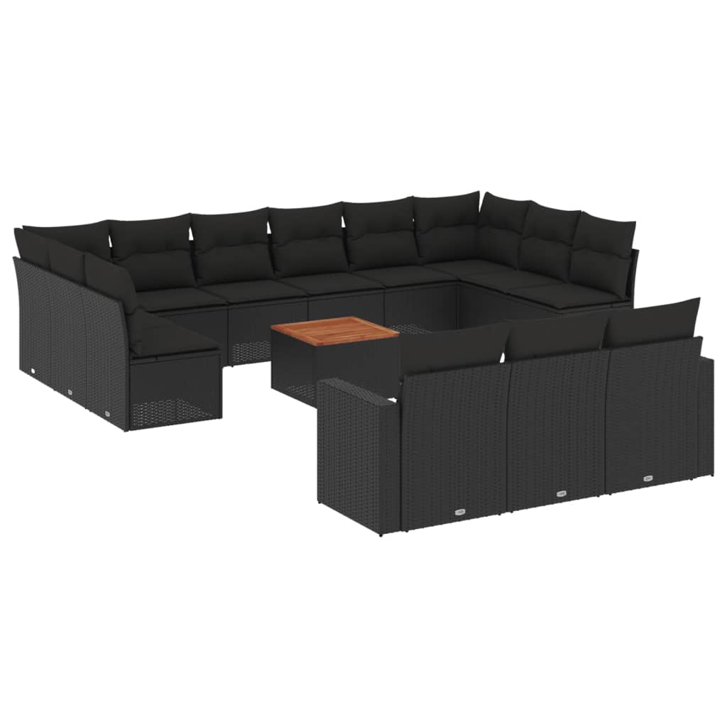 14-tlg. Garten-Sofagarnitur mit Kissen Schwarz Poly Rattan