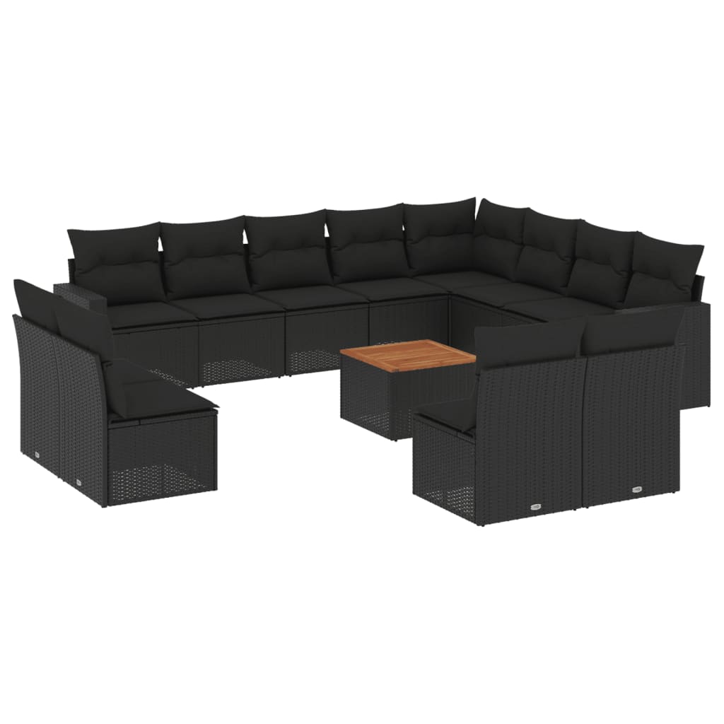 13-tlg. Garten-Sofagarnitur mit Kissen Schwarz Poly Rattan