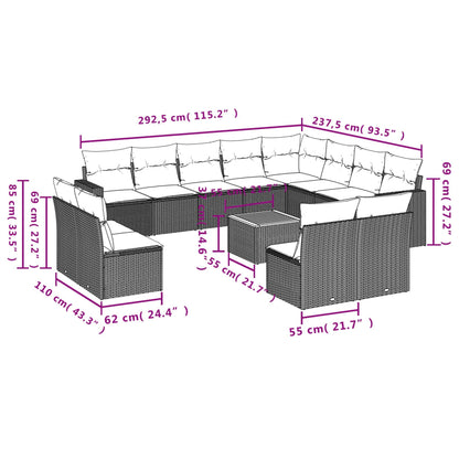 13-tlg. Garten-Sofagarnitur mit Kissen Beige Poly Rattan