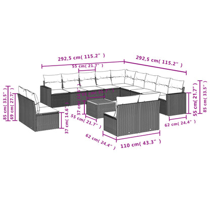 14-tlg. Garten-Sofagarnitur mit Kissen Schwarz Poly Rattan