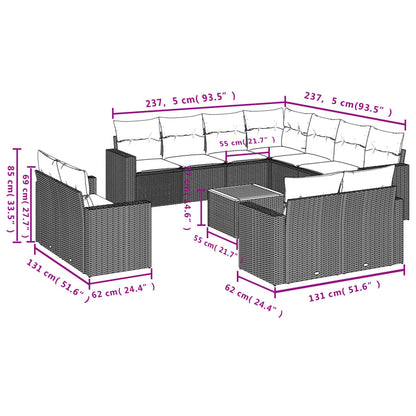 12-tlg. Garten-Sofagarnitur mit Kissen Schwarz Poly Rattan