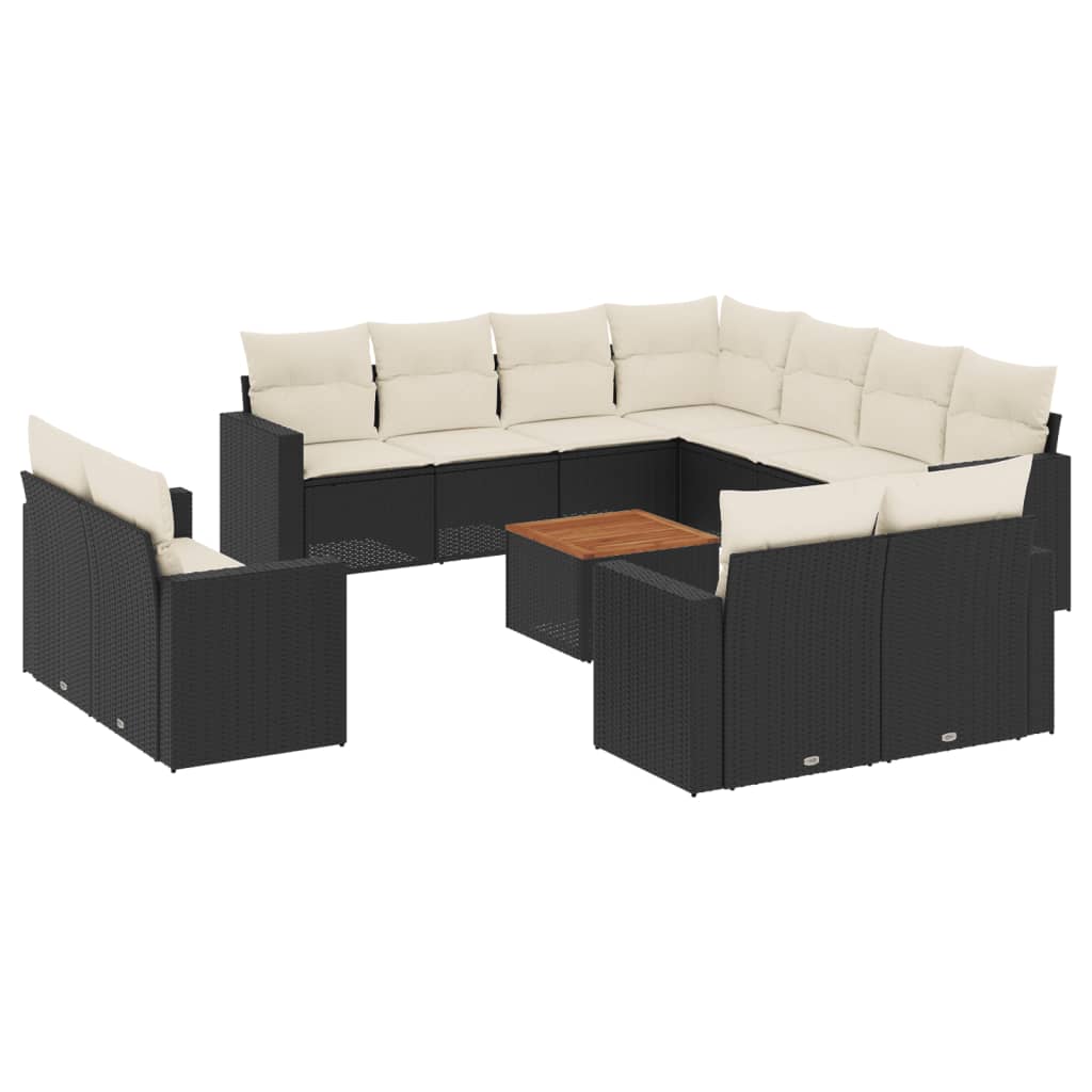 12-tlg. Garten-Sofagarnitur mit Kissen Schwarz Poly Rattan