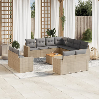 12-tlg. Garten-Sofagarnitur mit Kissen Beige Poly Rattan