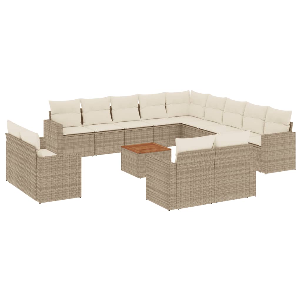 14-tlg. Garten-Sofagarnitur mit Kissen Beige Poly Rattan