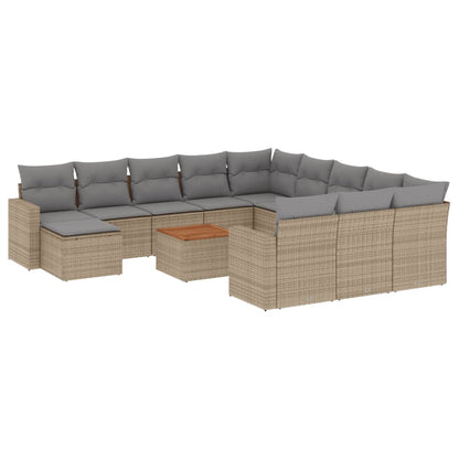 13-tlg. Garten-Sofagarnitur mit Kissen Beige Poly Rattan