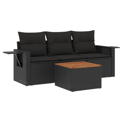 4-tlg. Garten-Sofagarnitur mit Kissen Schwarz Poly Rattan