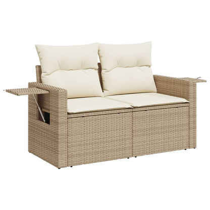 4-tlg. Garten-Sofagarnitur mit Kissen Beige Poly Rattan