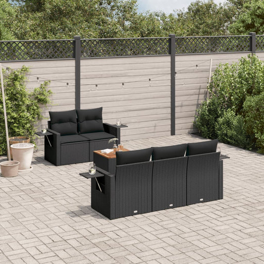 6-tlg. Garten-Sofagarnitur mit Kissen Schwarz Poly Rattan