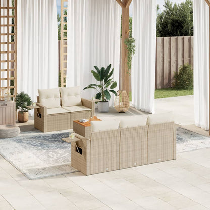 6-tlg. Garten-Sofagarnitur mit Kissen Beige Poly Rattan