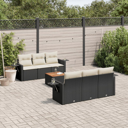 7-tlg. Garten-Sofagarnitur mit Kissen Schwarz Poly Rattan