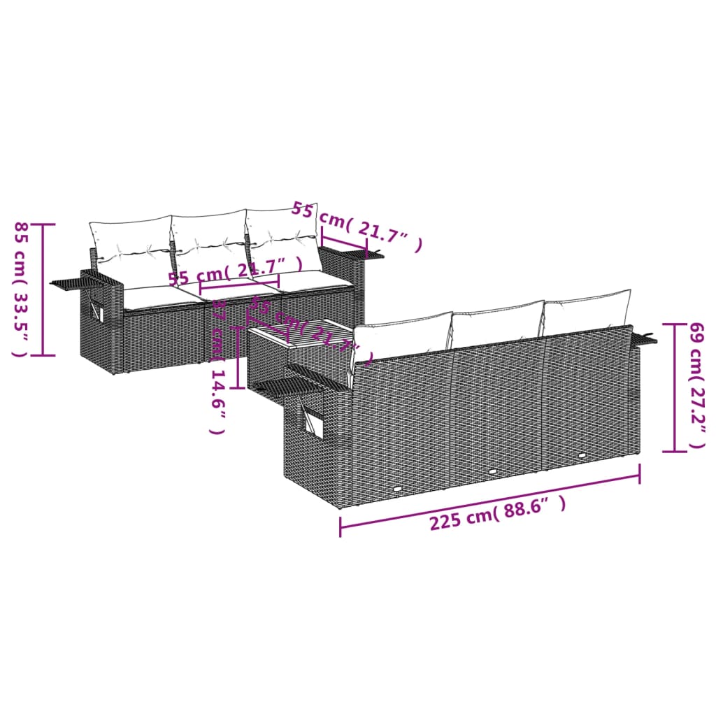 7-tlg. Garten-Sofagarnitur mit Kissen Beige Poly Rattan