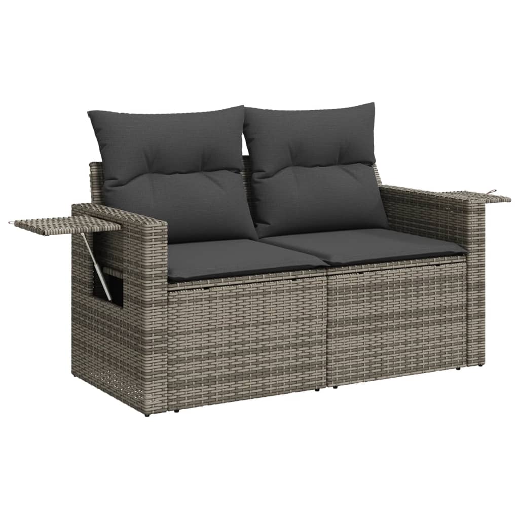 8-tlg. Garten-Sofagarnitur mit Kissen Grau Poly Rattan