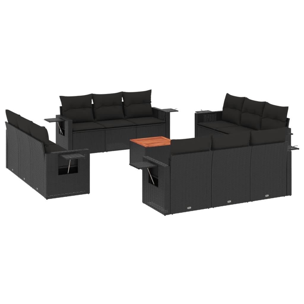 13-tlg. Garten-Sofagarnitur mit Kissen Schwarz Poly Rattan